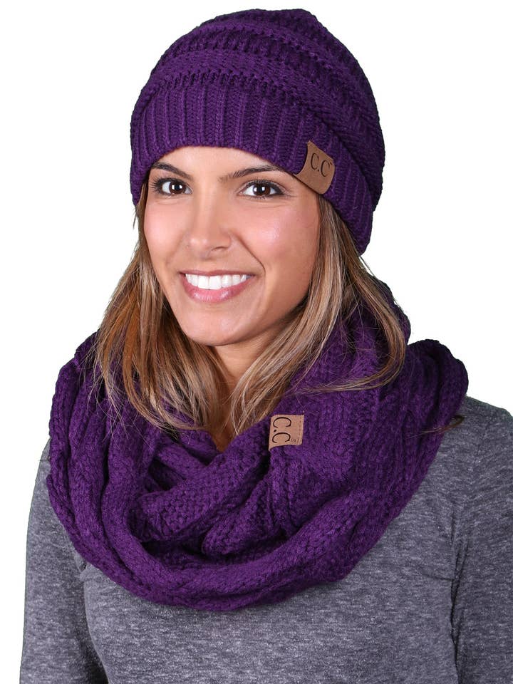 Beanie/Infinity Scarf Bundle (Dark Purple) for wholesale by Funky Junque