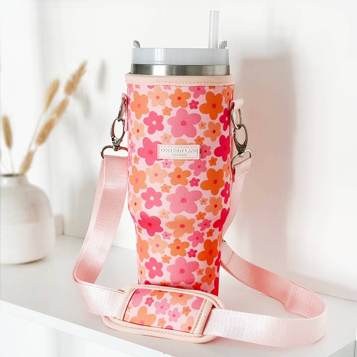 Coconut Lane - Wholesale Insulated Mug/Tumbler - Tumbler Carry Case - Pink & Orange Bloom