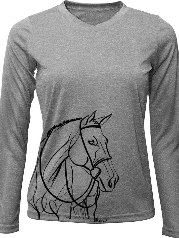 V-Neck Long Sleeve UPF 50 Sunshirt Hunter line drawing for wholesale by Noble Pony
