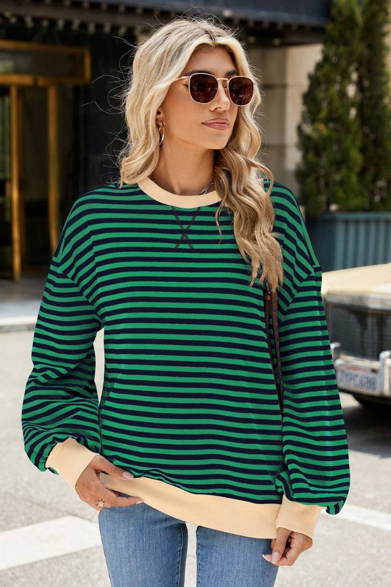 NINEXIS - Wholesale Blouse - Women's - CWTBLL1888_FALL CREW-NECK STRIPED LONG-SLEEVED TOP9