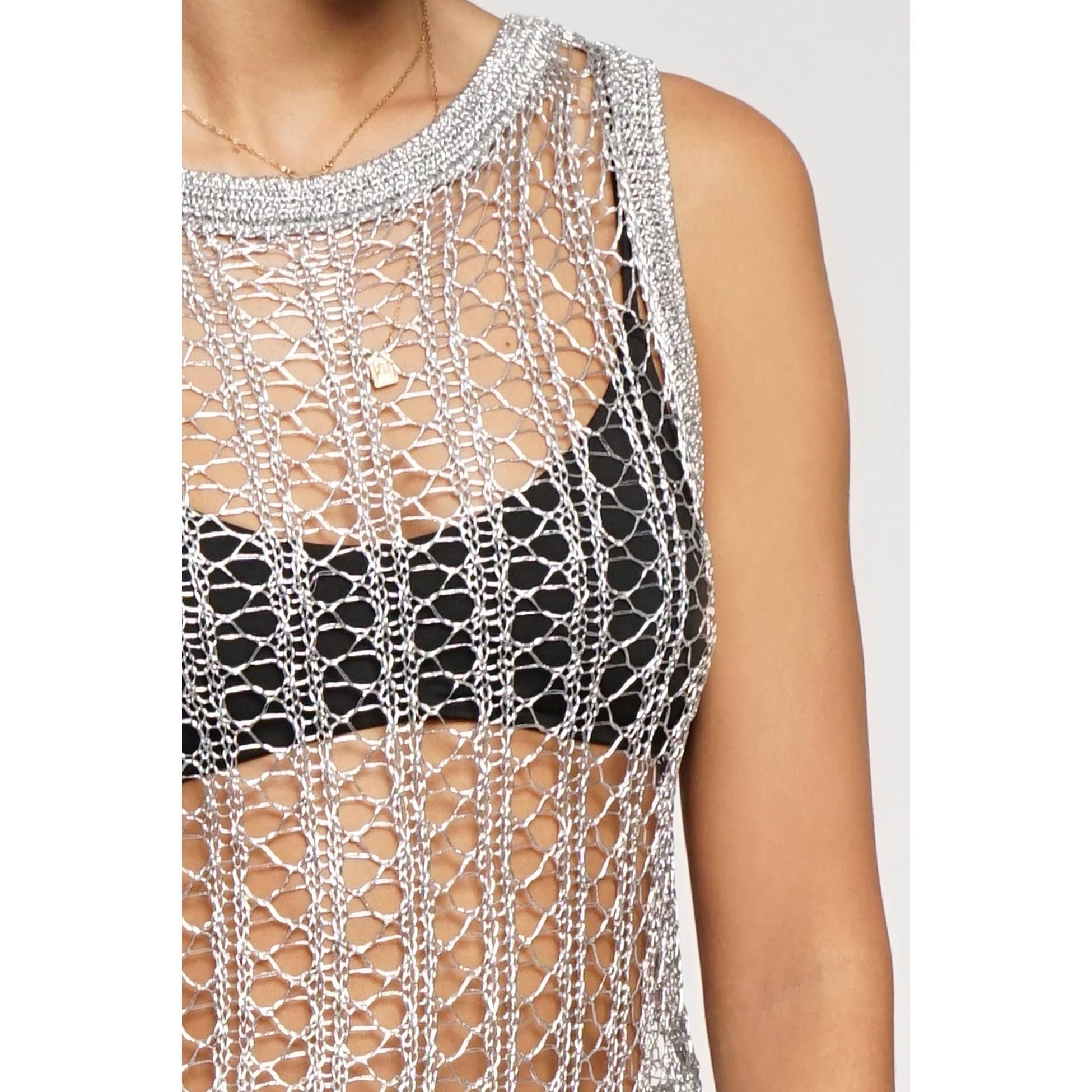 Sans Souci – Top de malha - Mulher por atacado – TOP EM MALHA METÁLICA7