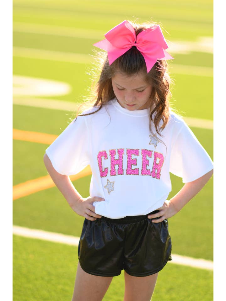 WHITE Cheer Faux Patch Tee for wholesale on Faire1