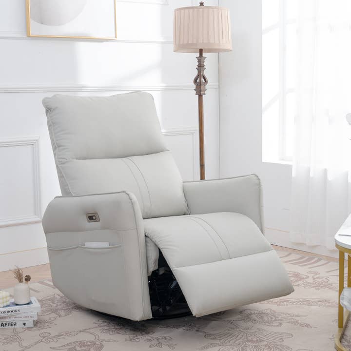 HOMYCASA DESIGN INC - Wholesale Chair - 270° Power Swivel Rocker Recliner, PU Leather Glider, Gray