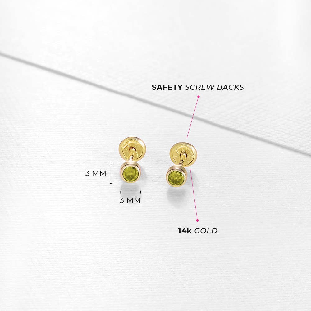 In Season Jewelry - Vendita all'ingrosso Orecchini - Bambini - Orecchini per neonati/bambini piccoli con pietra di nascita a castone sottile in oro 14k11