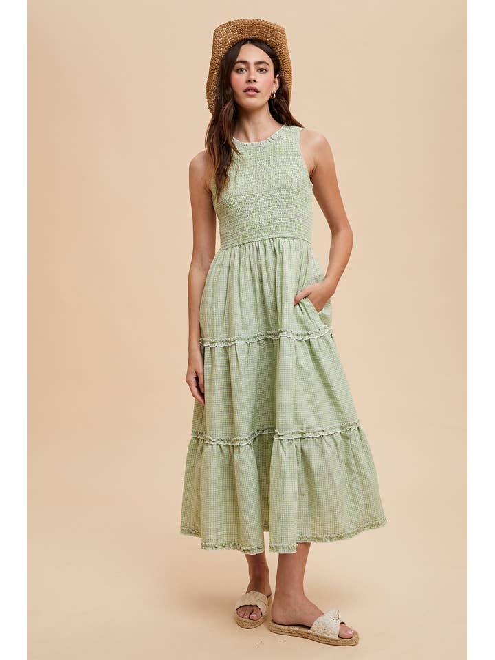 In Loom - Wholesale Dress - Women's - SMOCKED CHECKERED SEERSUCKER MAXI