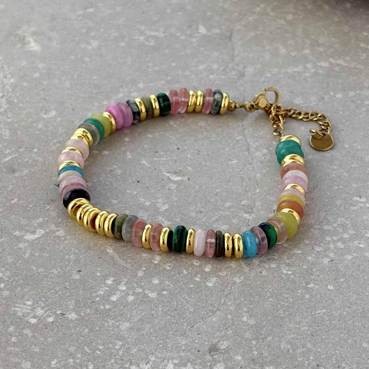 Tarnish Resistant Stone And Gold Beaded Bracelet for wholesale by Flax Barn