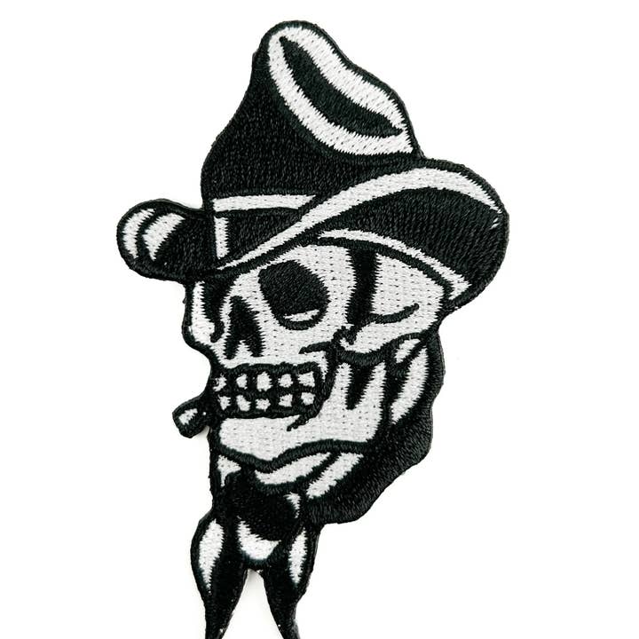 Field Trip Threads - Wholesale Patch - Smoking Cowboy Skull Embroidered Iron On Patch Western Biker1