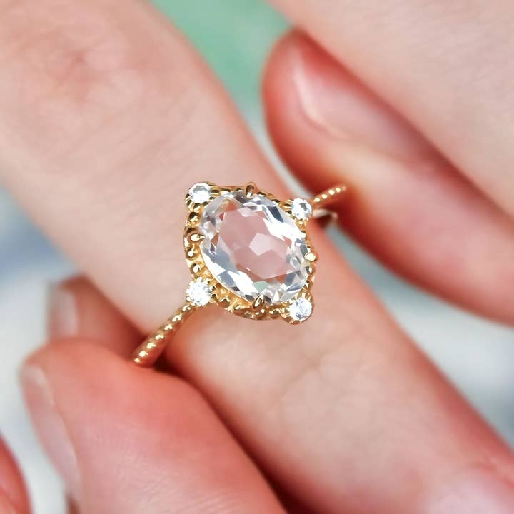 White Topaz Versailles Ring- 14k Gold Vermeil for wholesale on Faire1