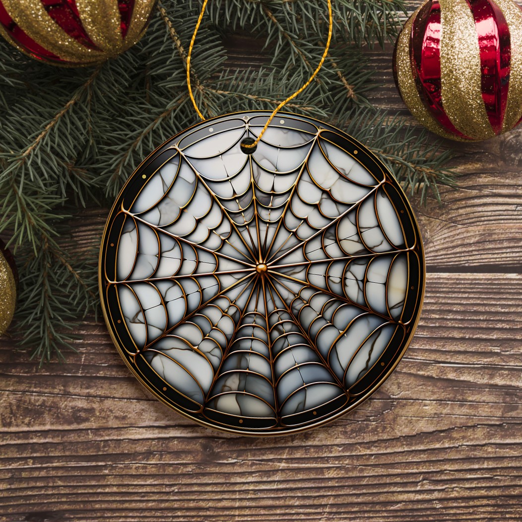 OrnamentallyYou - Wholesale Ornament - Golden Spider Web Stained Glass Style Ceramic Ornament1
