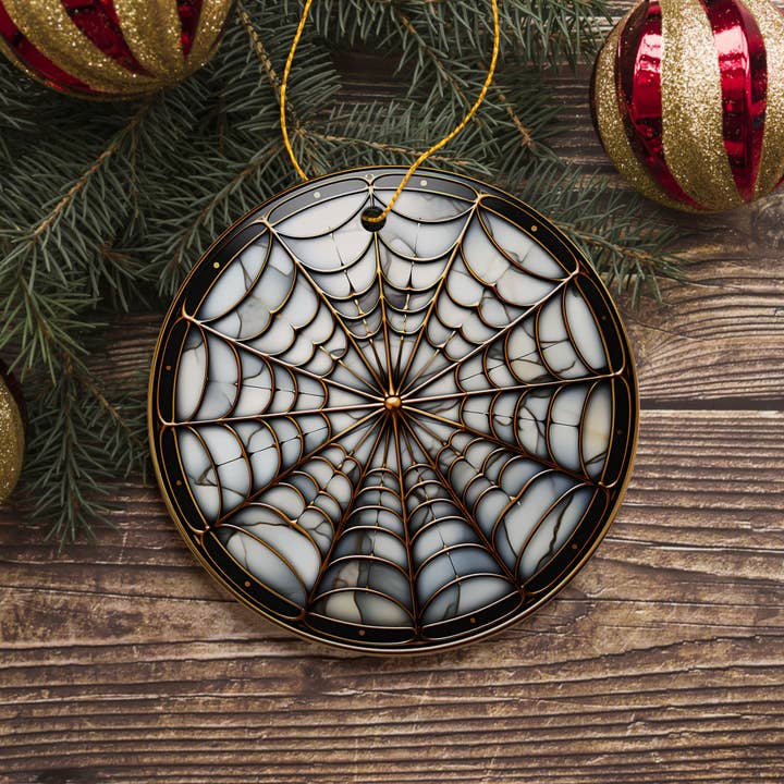 OrnamentallyYou - Wholesale Ornament - Golden Spider Web Stained Glass Style Ceramic Ornament1