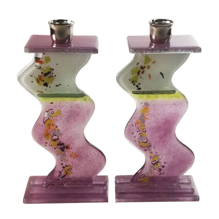 Calypso Chile - Wholesale Candle Holder - Shabbat Candlesticks - Handmade Fused Glass - Judaica