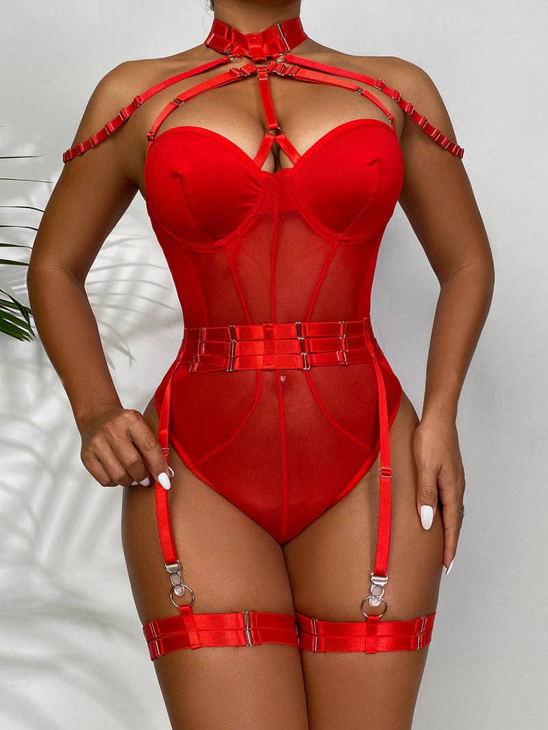 Tourtiwi - Wholesale Lingerie Bodysuit - Women's - Sexy Mesh Halter Lingerie Bodysuit23