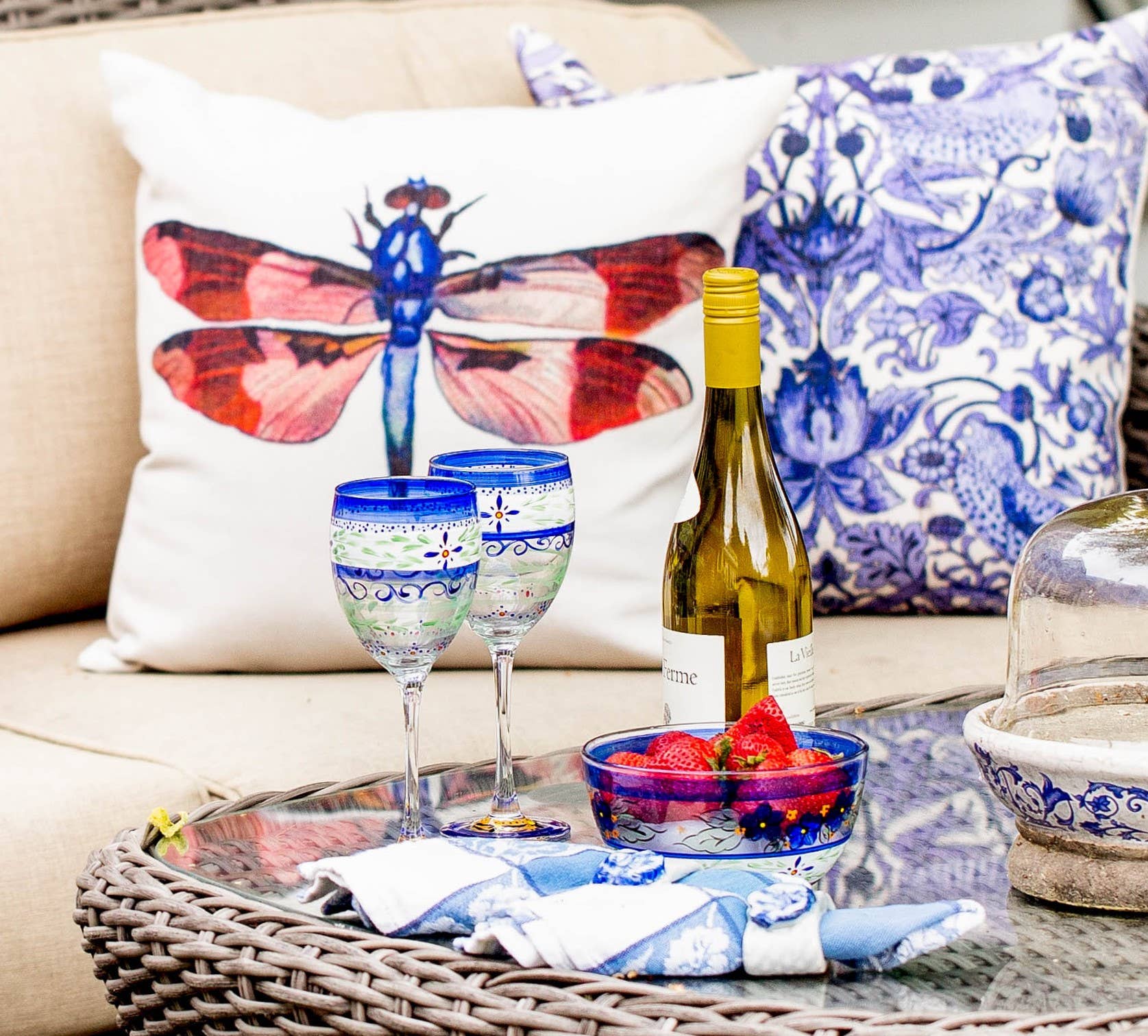 Golden Hill Studio - Vente Verres à vin - Verres à vin floraux bleus Barcelona4