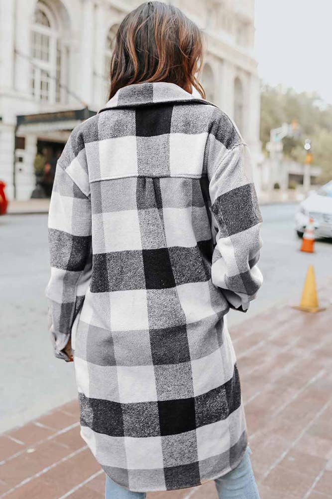 UNISHE - Wholesale Shirt Jacket/Shacket - Women's - Lapel Button Pocket Long Plaid Shacket CY0233