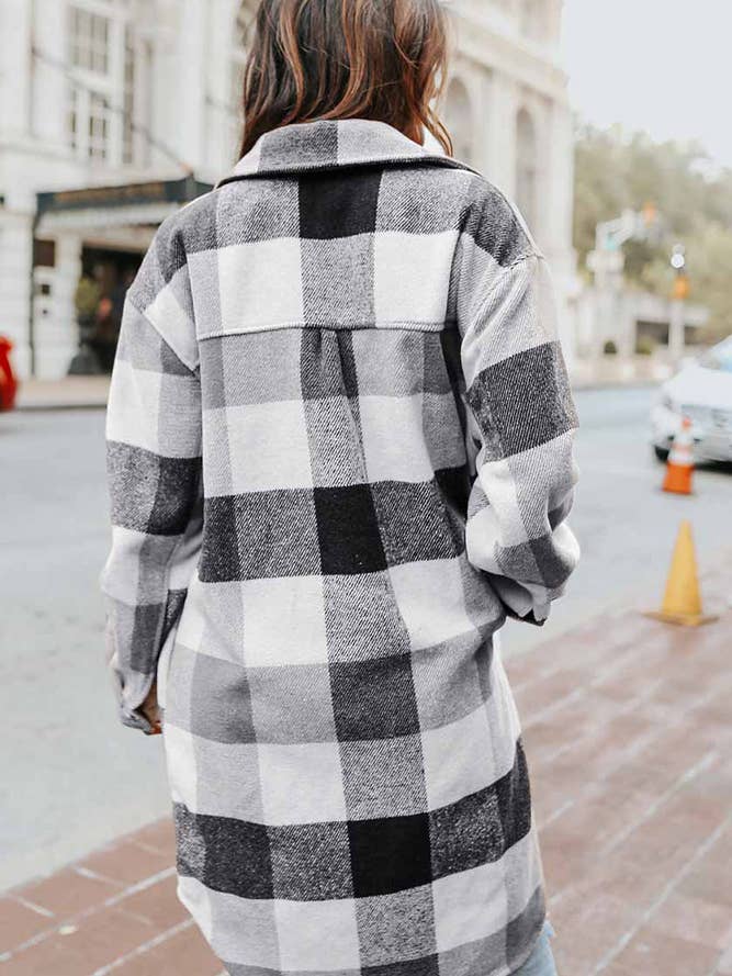 UNISHE - Wholesale Shirt Jacket/Shacket - Women's - Lapel Button Pocket Long Plaid Shacket CY0233