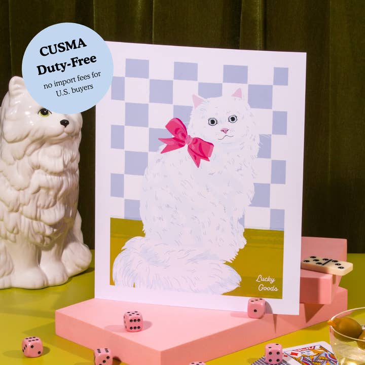 Kitty with Bow Portrait Print for wholesale by Lucky Goods Paper