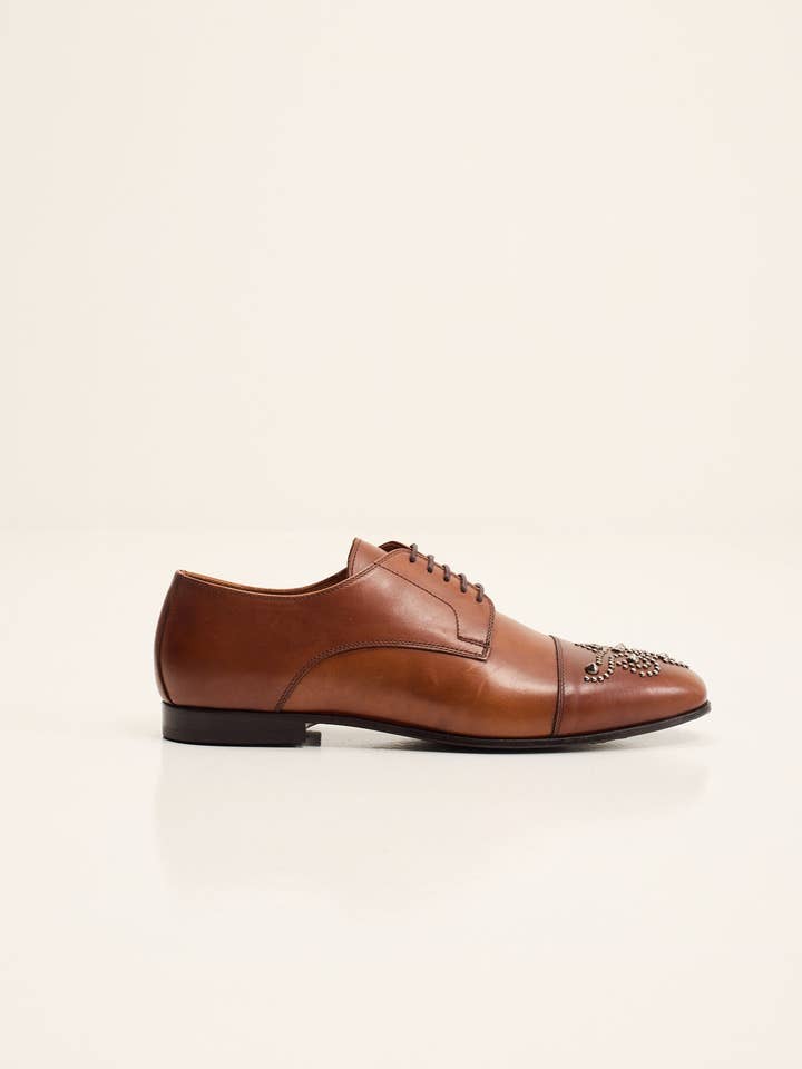 Embellished Full Leather Oxford Shoe - Brown for wholesale by Ron Tomson