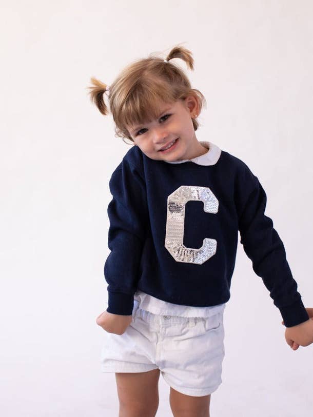 ENFANTS - Molleton bleu marine | Inicial Silver Sequins pour la vente par Anitials