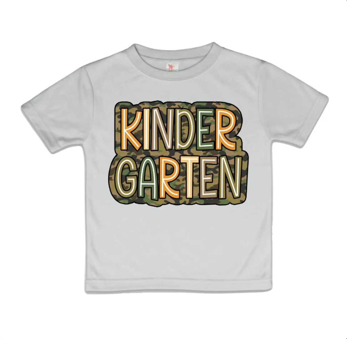 AvaryMaeInspirations - Wholesale Screen Printed T-Shirt - Kids - Kindergarten Camo Boys School Tee Shirt, 1st Day of School T1