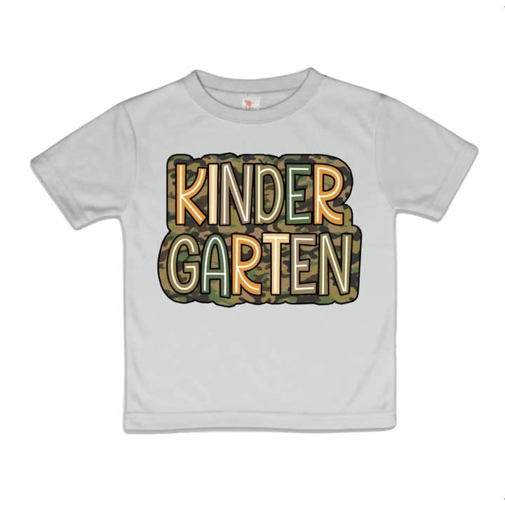 AvaryMaeInspirations - Wholesale Screen Printed T-Shirt - Kids - Kindergarten Camo Boys School Tee Shirt, 1st Day of School T1