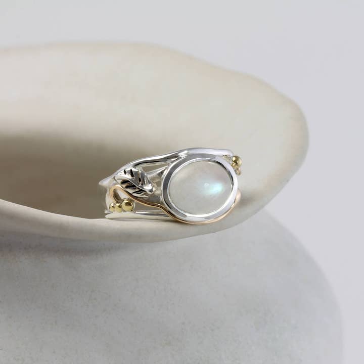 Handmade Sterling Silver Rainbow Moonstone Ring for wholesale by Banyan Jewellery