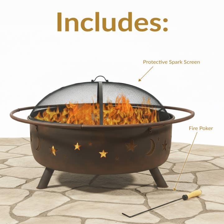 Sunnydaze Decor - Wholesale Fire Pit - 42 in Cosmic Steel Fire Pit with Spark Screen and Poker3