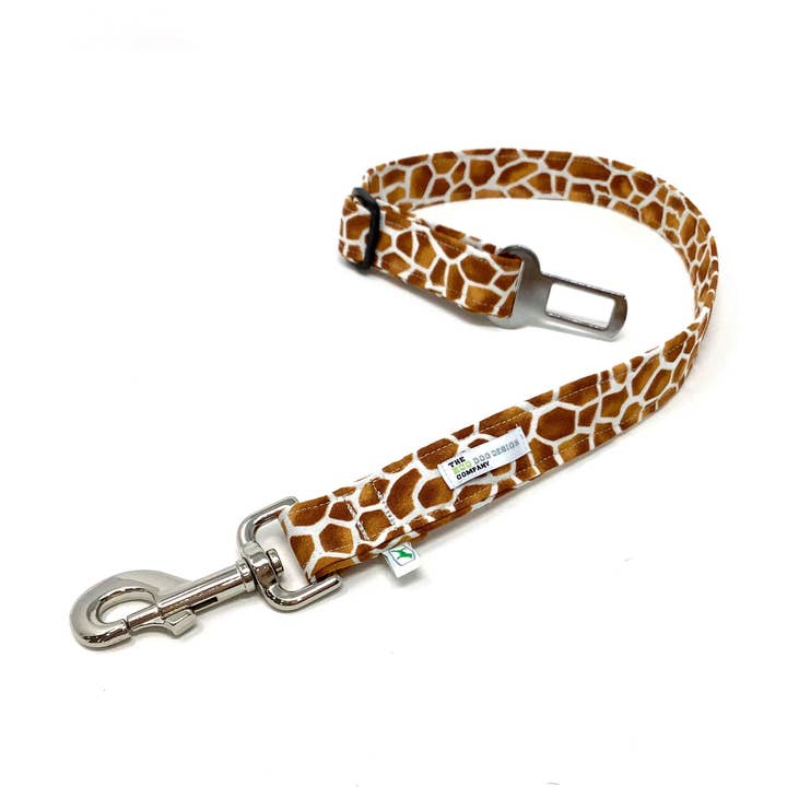 Giraffe Print Dog Seat Belt Restraint For Car Safety for wholesale by EcoDogDesigns
