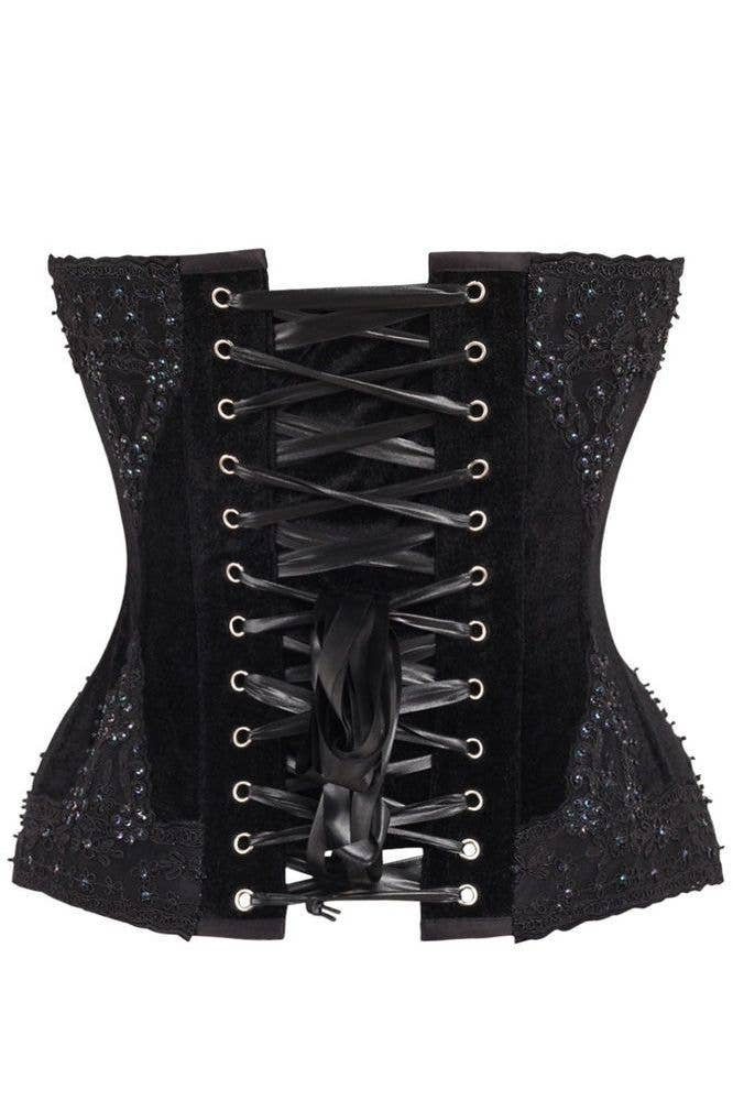 Daisy Corsets – wholesale Corset – Women′s – Top Drawer Black Velvet & Beaded Steel Boned Overbust Corset2