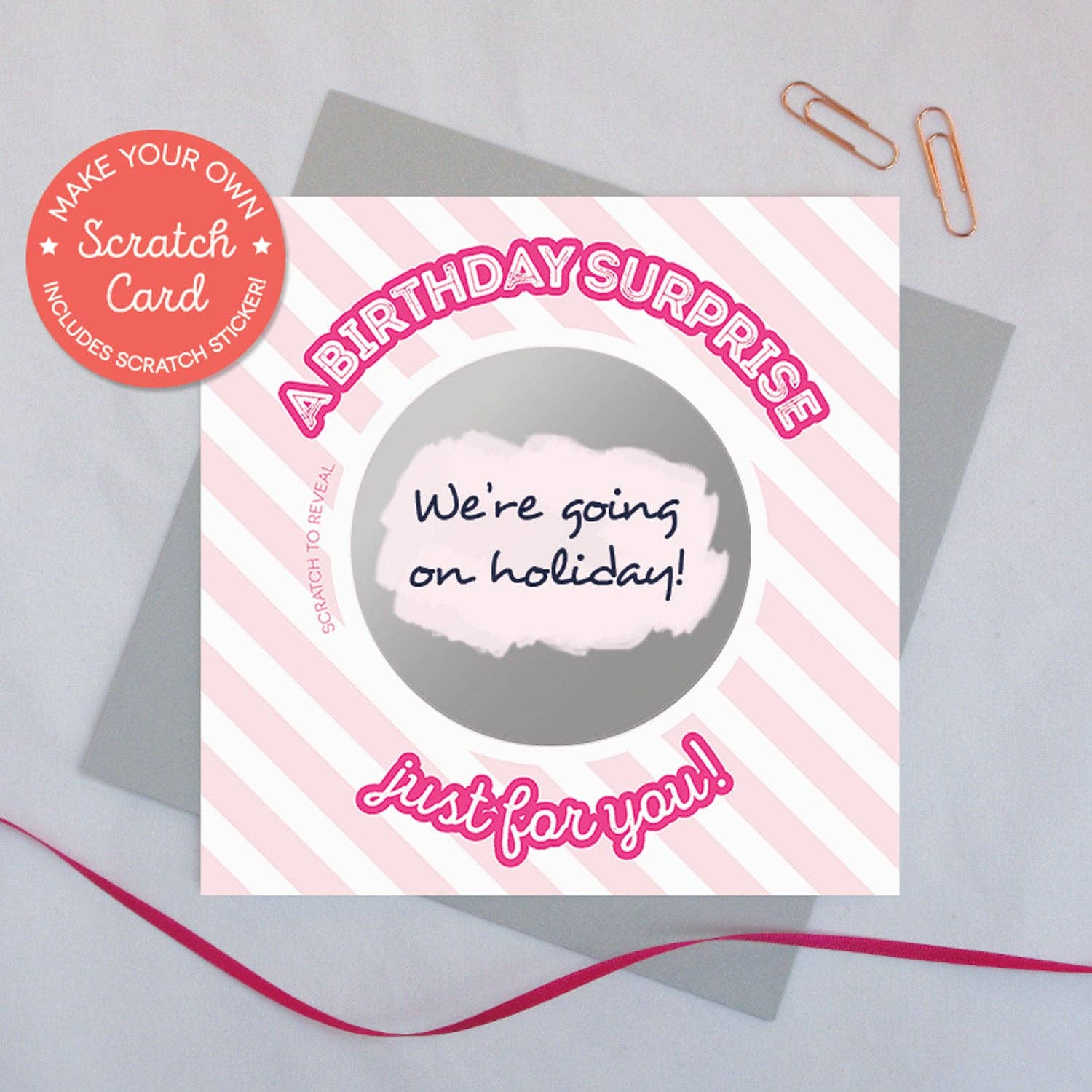 Draenog - Wholesale Birthday Card - Scratch card 'A birthday surprise just for you!' pink0