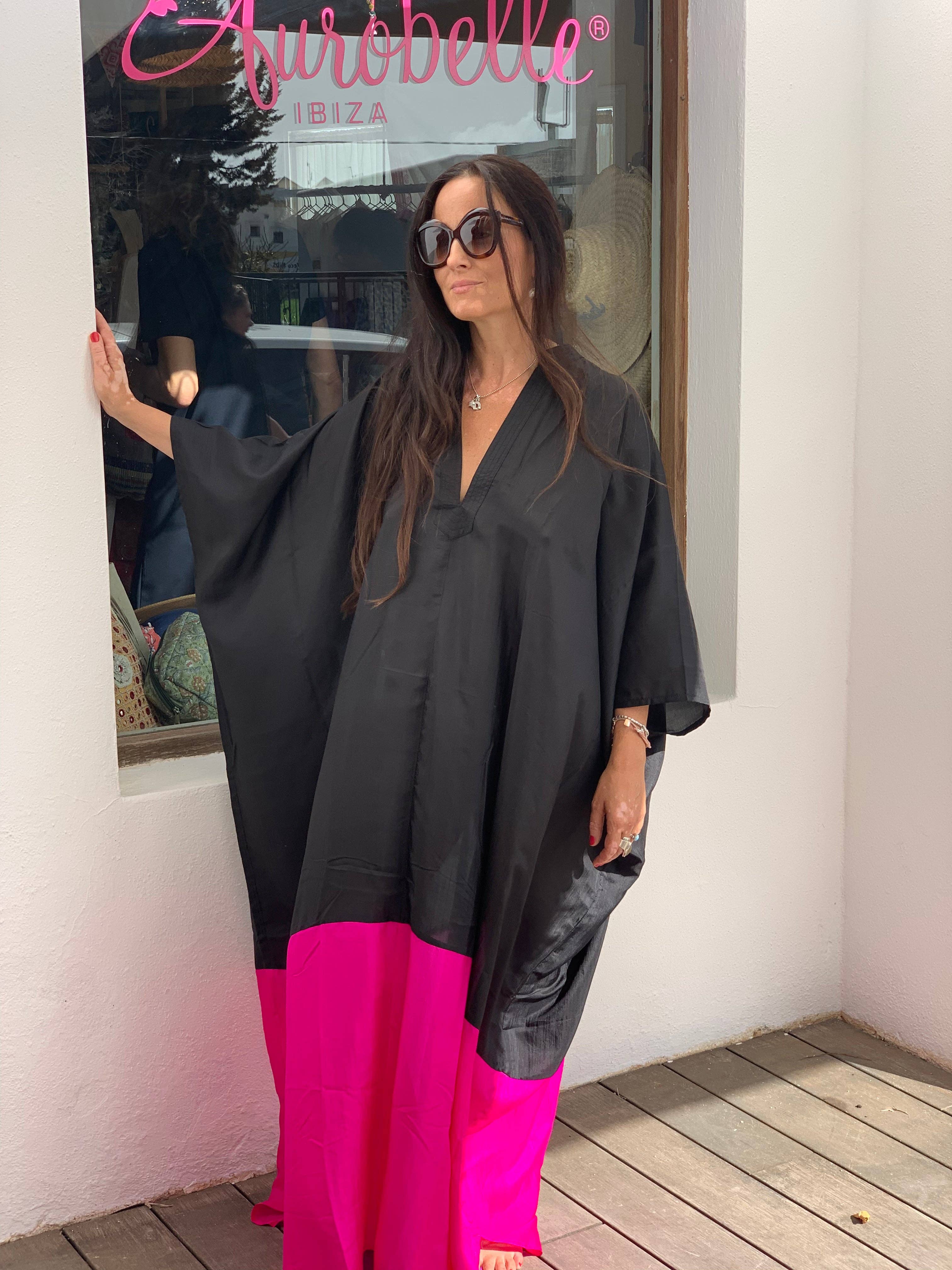 Exclusive luxury Silk kaftan -Black & pink for wholesale on Faire3