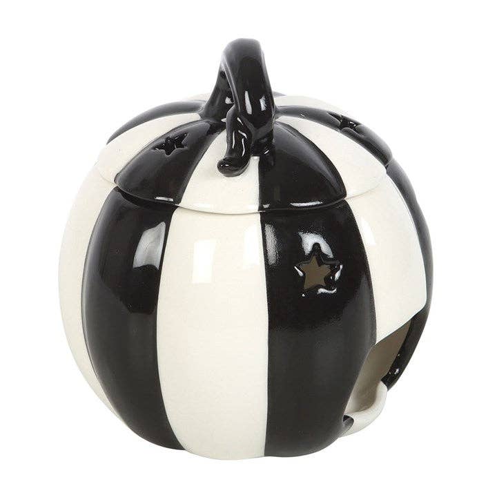 Something Different Wholesale - Wholesale Oil Warmer - Black and White Striped Halloween Pumpkin Oil Burner