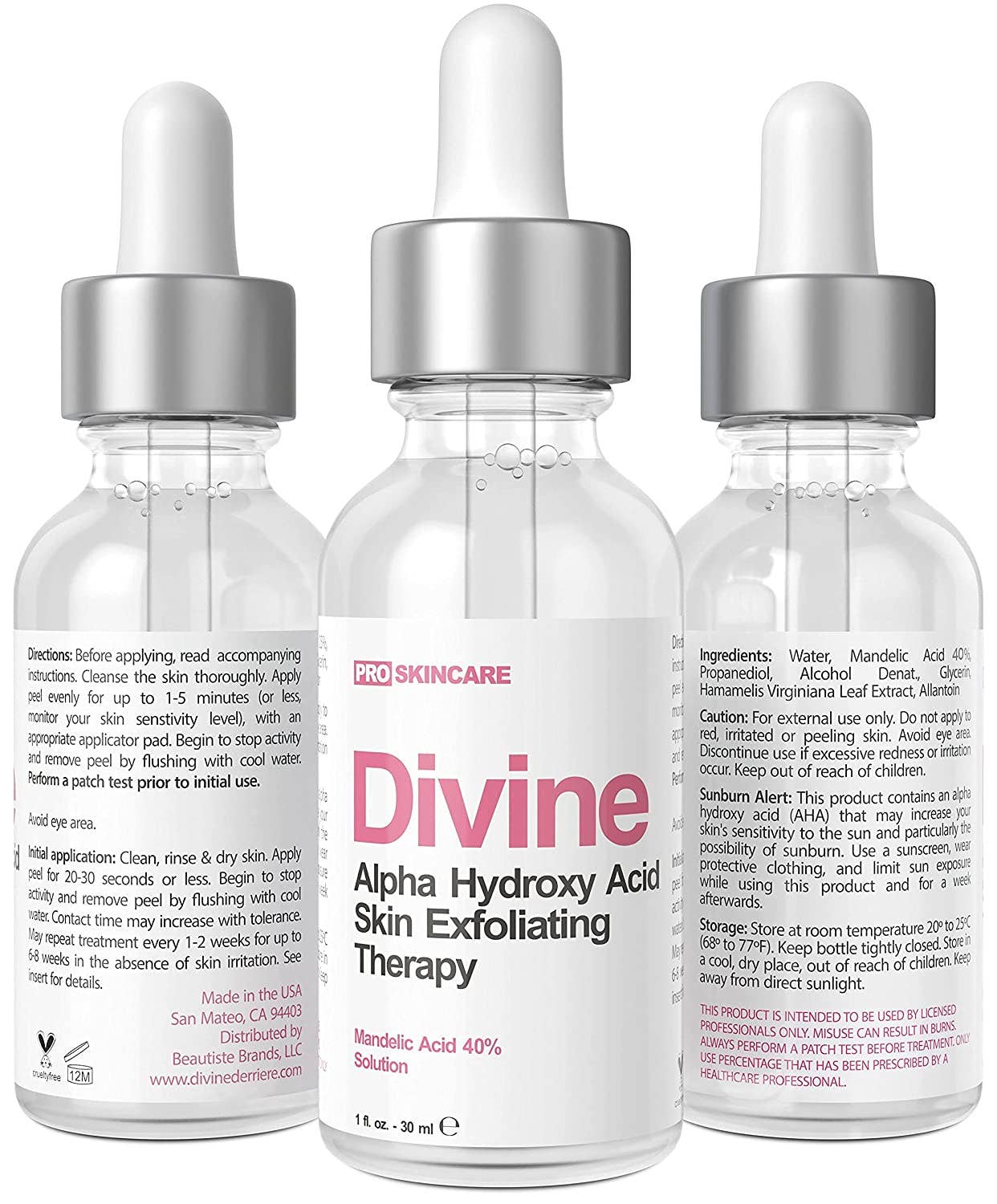 Divine Derriere - Wholesale Facial Peel - Divine Derriere Mandelic Acid 40% Chemical Peel for Face 1oz8