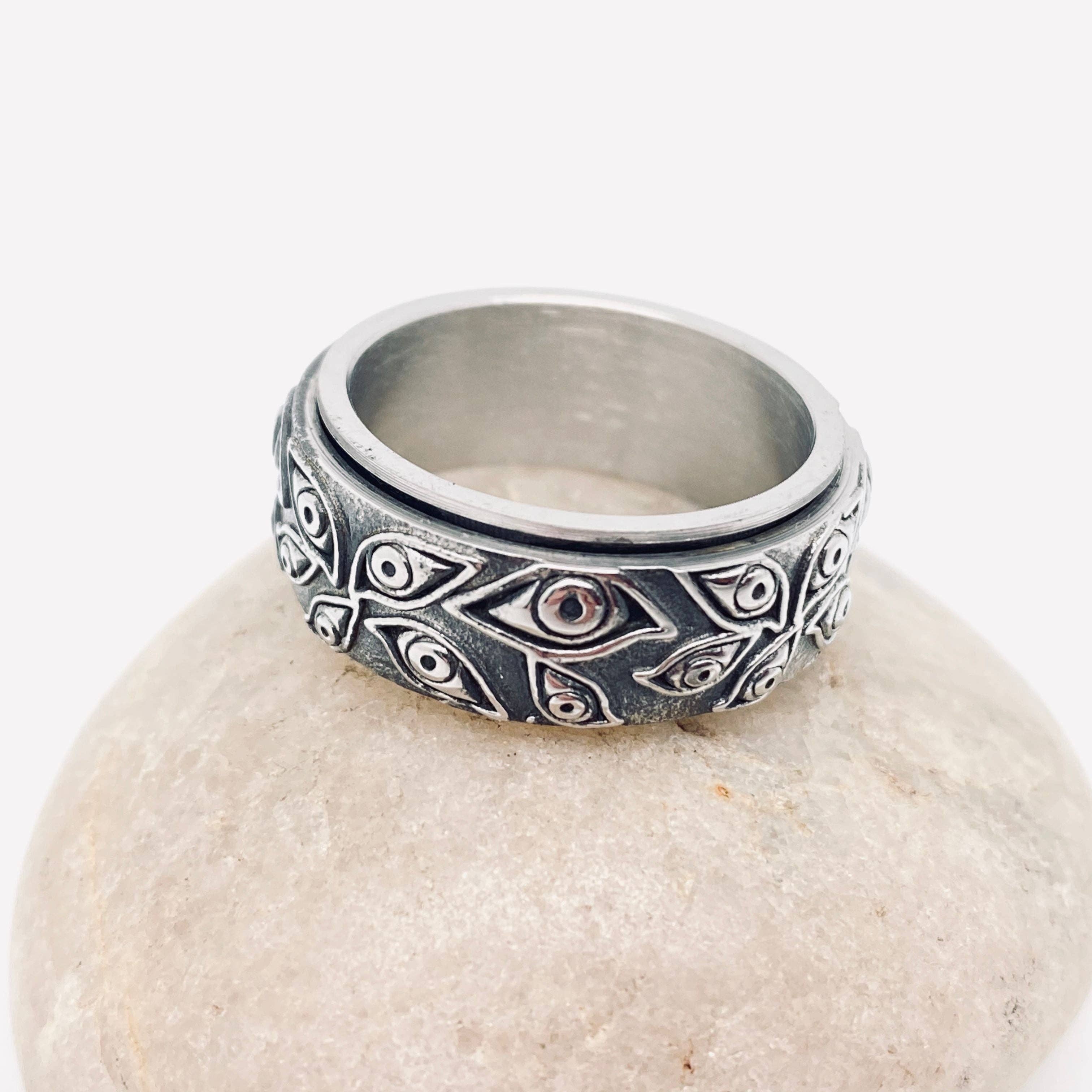 Mio Queena - Wholesale Band/Stacked Ring - Devil's Eye Stainless Steel Rotable Ring - MJ/MR