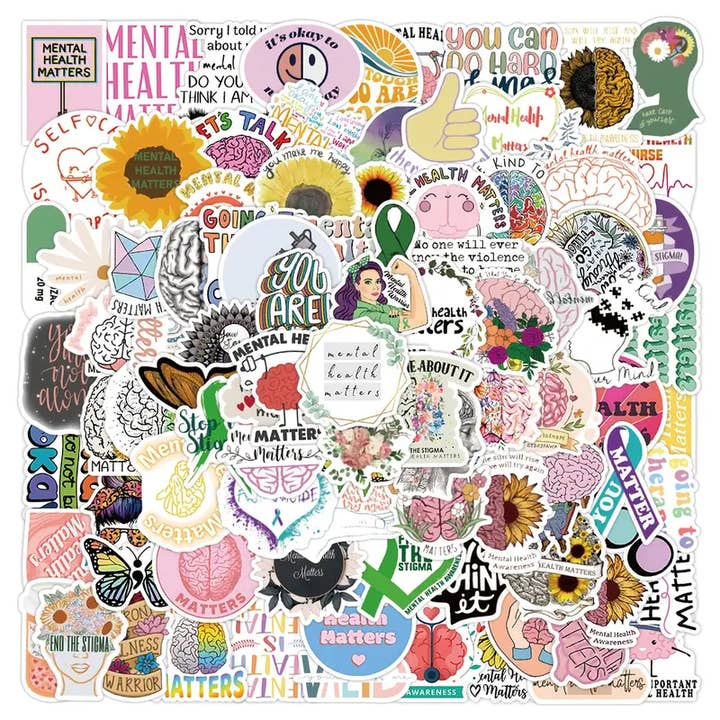 Mental Health Awareness stickers, Decals, Waterproof for wholesale by Magnifique Hearts
