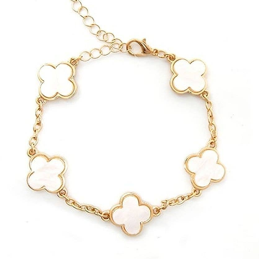 Diacly - Wholesale Charm/Dangle Bracelet - Acetate Marble Effect Clover Chain Station Bracelet4