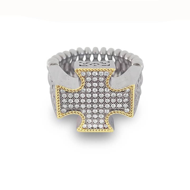 Crystal Pave Cross Stretch Ring for wholesale by Laudic Co