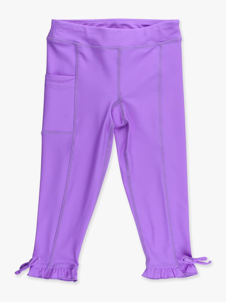 Piger Neon Lilla Aktiv Lomme Flæse Leggings for engroshandel hos RuffleButts + RuggedButts