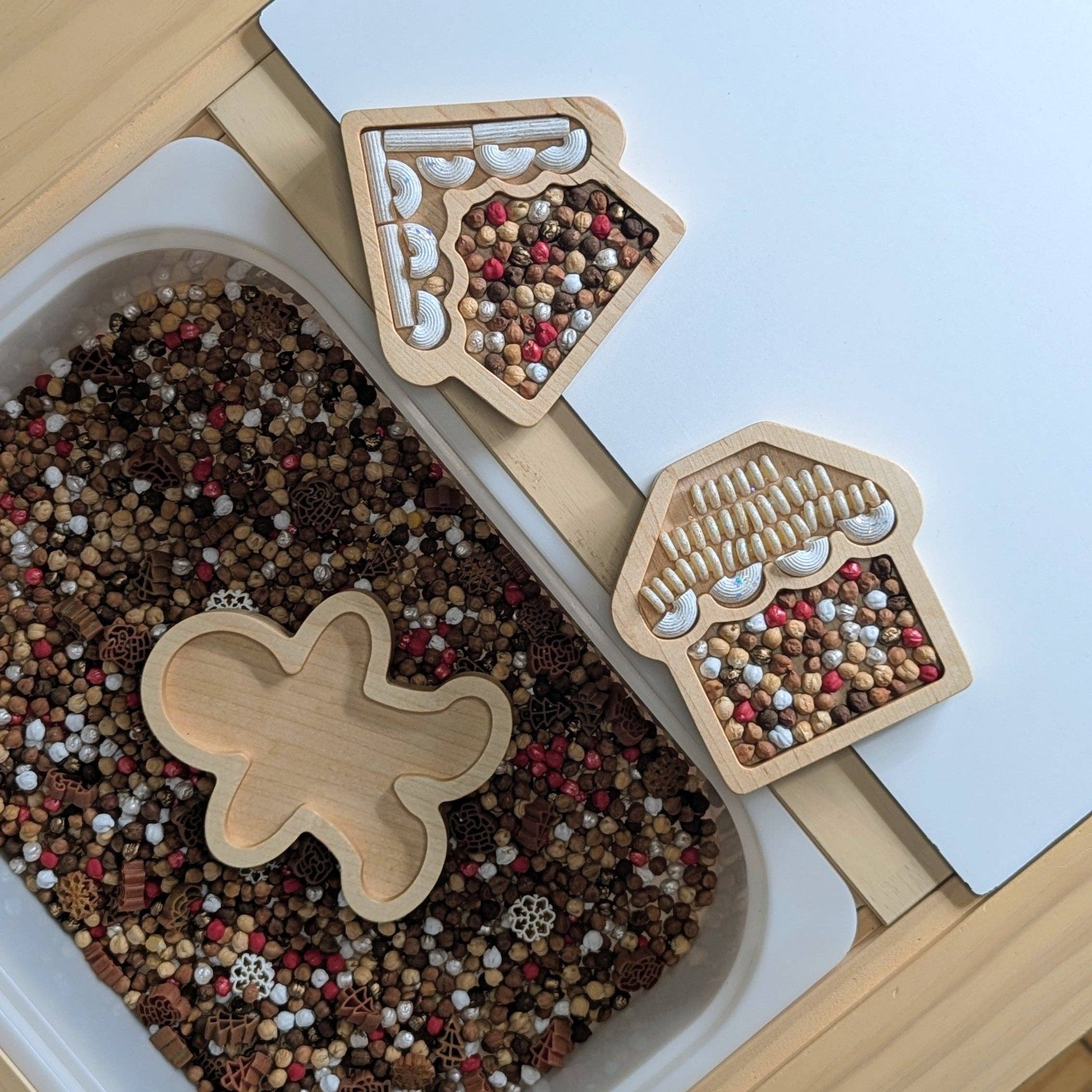 Carved Together Co - Wholesale Wood Toy - Kids - Mini Gingerbread House B Sensory Play Tray2