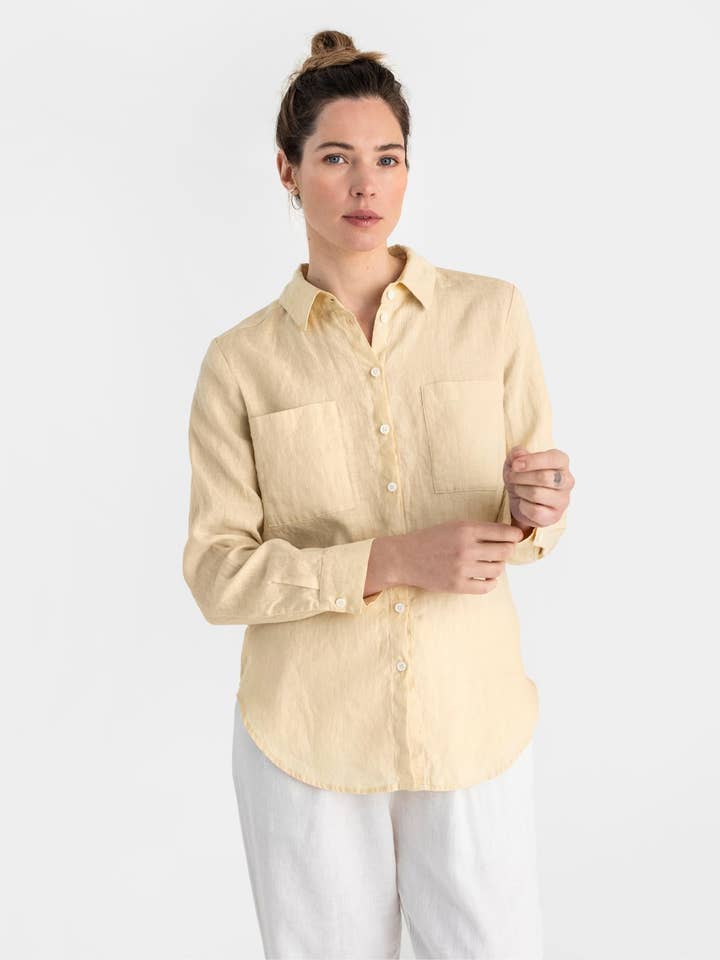 Long-sleeved linen shirt CALPE in Cream for wholesale by MagicLinen (We handle U.S. import procedures for you)