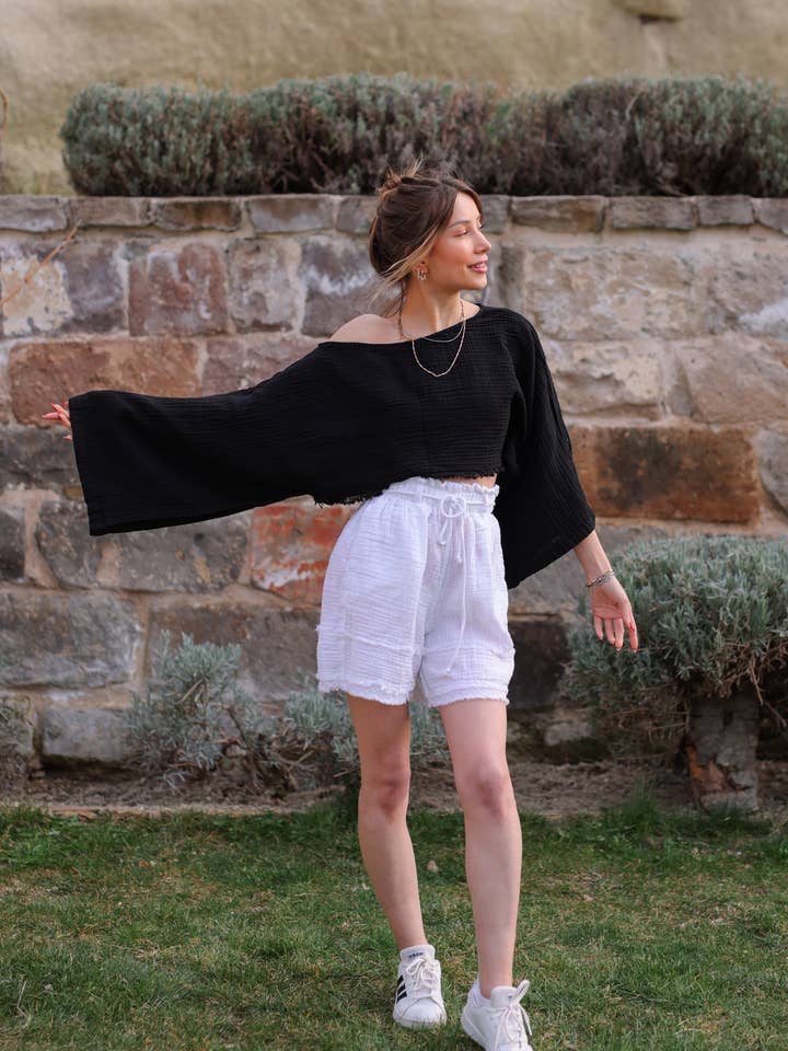 Moa - Wholesale Shorts - Women's - White Double Gauze Muslin Cotton Shorts