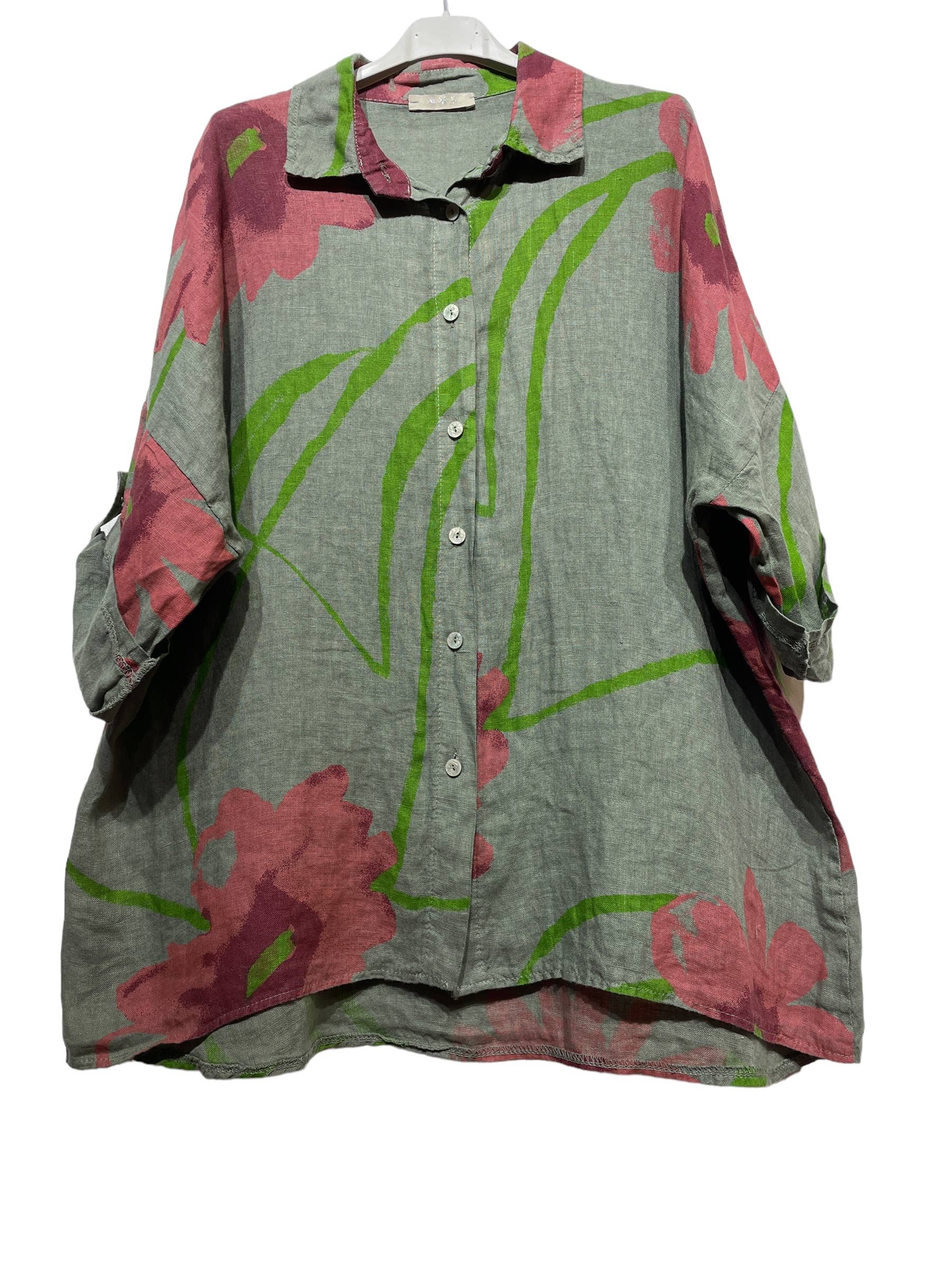 LINEN & COTTON HOUSE – wholesale Tröja med knappar – Dam – Tunika 09002 i 100 % lin, Fiore-mönster15