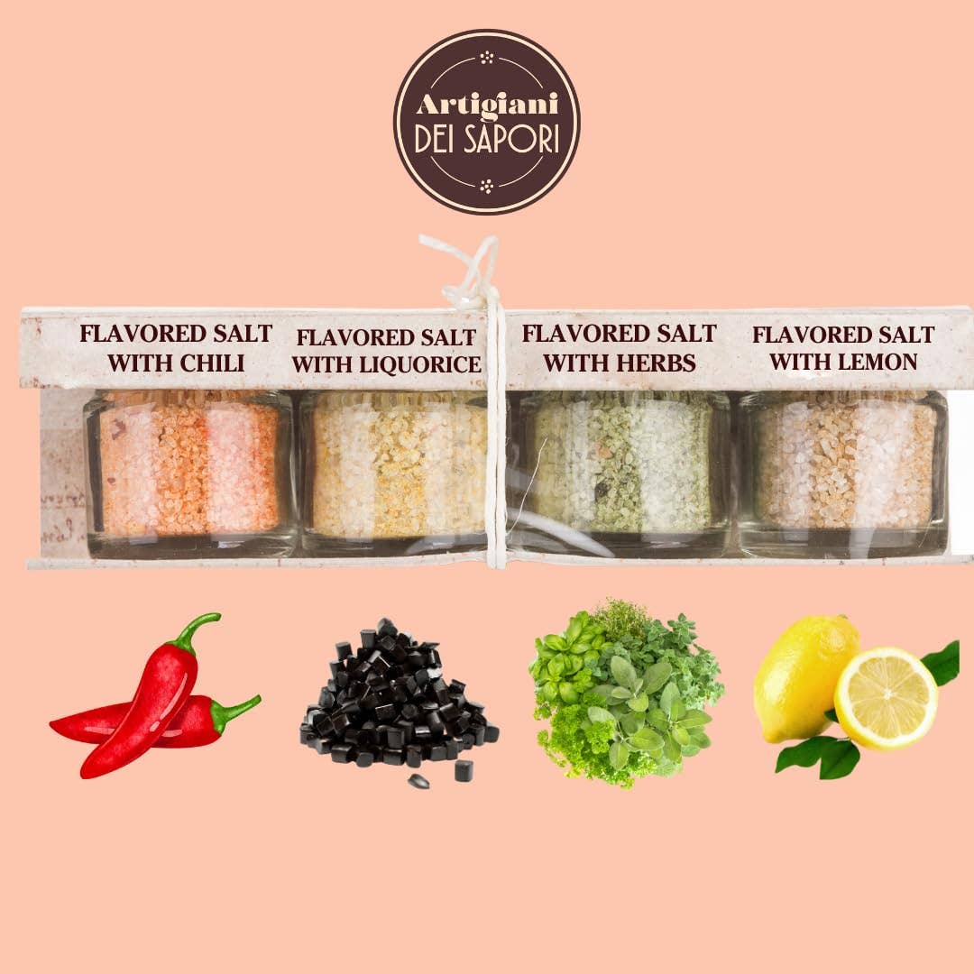 Wholesale Italian Food - Wholesale Salt - Artigiani dei Sapori, 4 Flavor Pack, Infused Sicilian Salts1