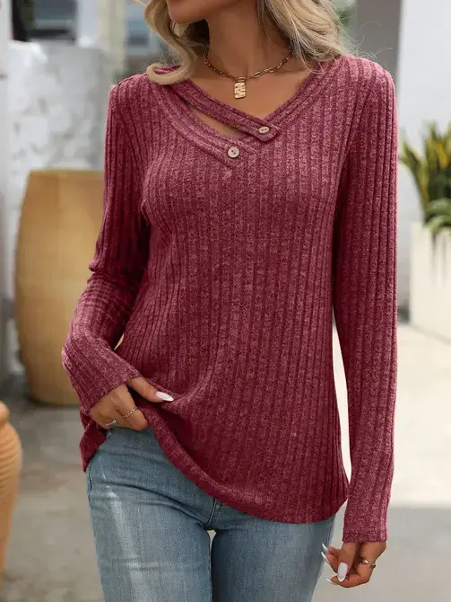 Lovesoft - Wholesale Knit Sweater - Women's - V-Neck Button Sweater with Long Sleeves15
