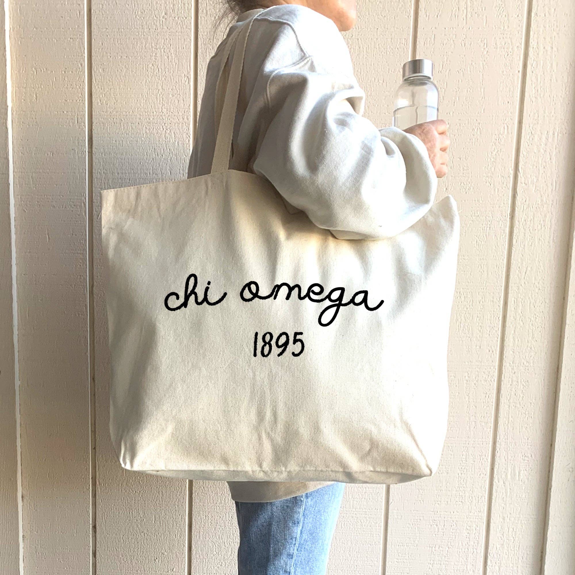 Natural Sorority Name and Founding Date Printed on a Canvas Tote Bag for wholesale on Faire14