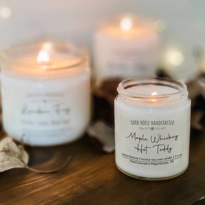 Dark Horse Handcrafted - Wholesale Jar/Filled Candle - Maple Whiskey Hot Toddy- 100% Natural Coconut Soy Wax Candle