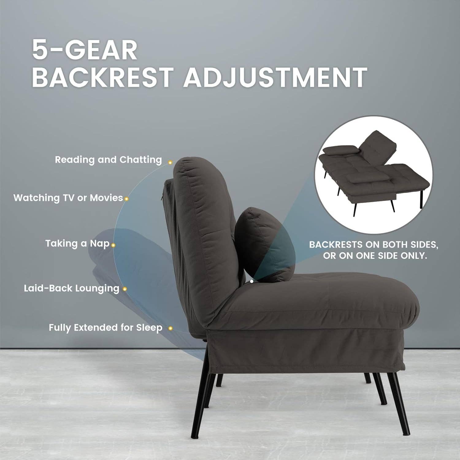 Black 68 Inch Convertible Futon Sofa Bed With Adjustable Backrest for wholesale on Faire4