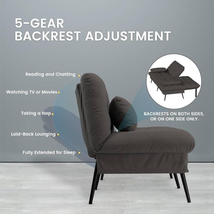 Black 68 Inch Convertible Futon Sofa Bed With Adjustable Backrest for wholesale on Faire4