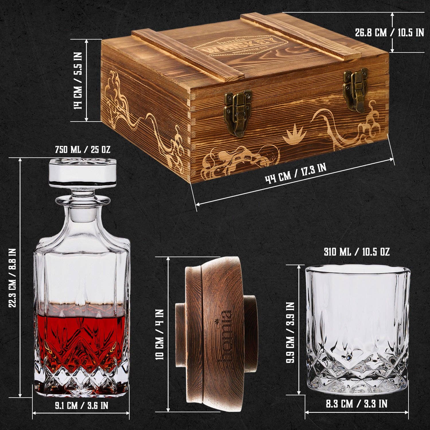 homia - Wholesale Cocktail/Liquor Glass - Whiskey Gift Set - Whiskey Pattern Bottle and Old Fashioned Glasses - 14 pcs2