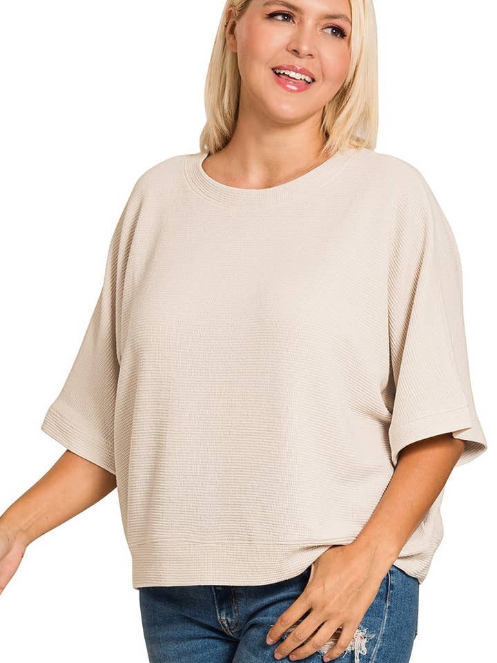 Plus Double Knit Banded Bottom Short Sleeve Top for wholesale by Vanilla Monkey