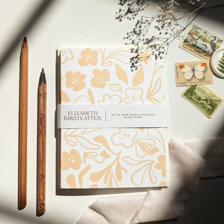 Neutral Florals Greeting Card | Four Pack of Notecards for wholesale by Elizabeth Kirsteatter